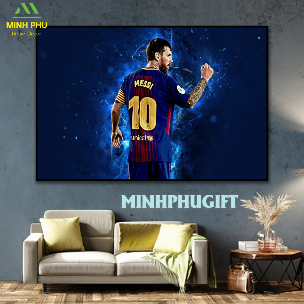 Tranh Treo Tường Cầu Thủ Bóng Đá Cristiano Ronaldo - Lionel Messi - Tranh Laminate Tráng Gương