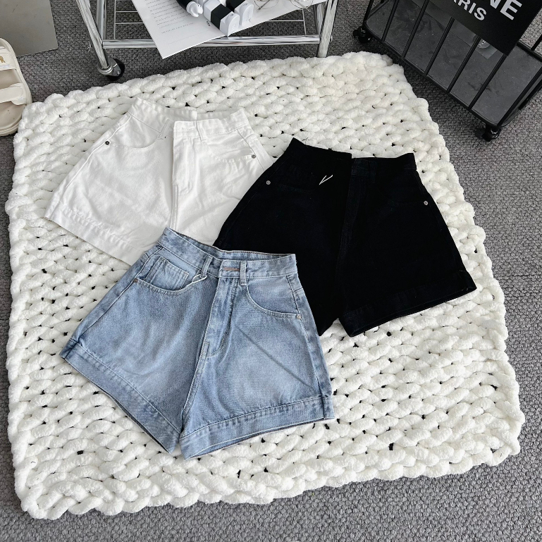 Quần short jeans nữ lưng cao ống rộng X88