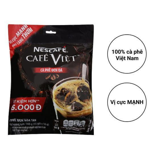 Cà phê hòa tan Nescafé café Việt cà phê đen đá (Túi 35 gói x 16g) Date 4/2024