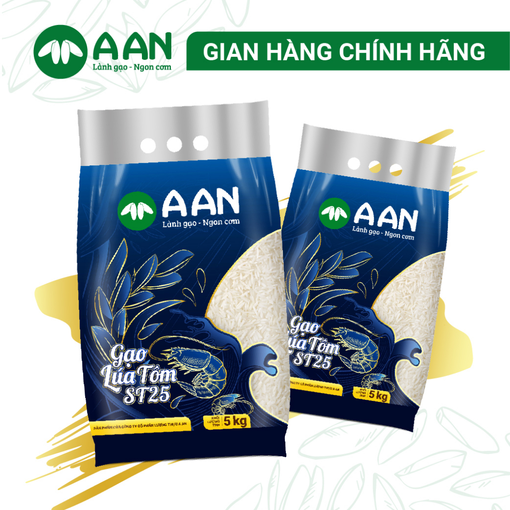 Combo 02 túi Gạo A An ST25 lúa tôm túi 5kg - Chính hãng Gạo A An