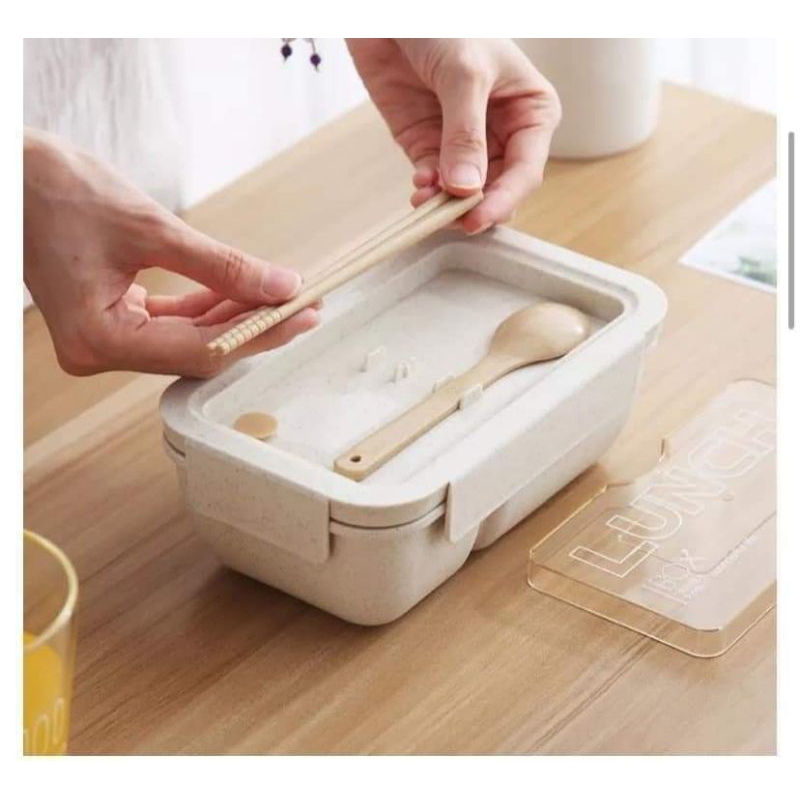 Hộp Cơm Giữ Nhiệt Lúa Mạch 2 Ngăn, Tặng Kèm Đũa Thìa, HKM CoCa