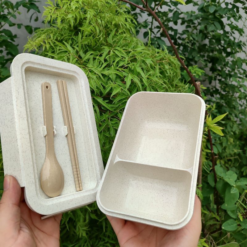 Hộp Cơm Giữ Nhiệt Lúa Mạch 2 Ngăn, Tặng Kèm Đũa Thìa, HKM CoCa