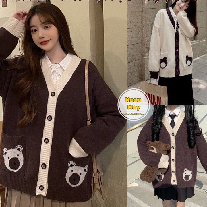 Áo khoác nỉ cadigan hình TÚI GẤU phong cách Hàn Quốc NAVISA M1112