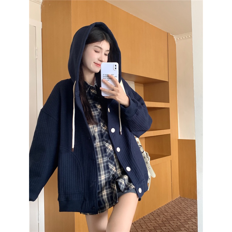 Áo Khoác Hoodie Nỉ Tổ Ong Tay Dài Có Mũ Phong Cách Hàn Quốc Vintage Thời Trang Thu Đông Cho Nữ Hot Ulzzang