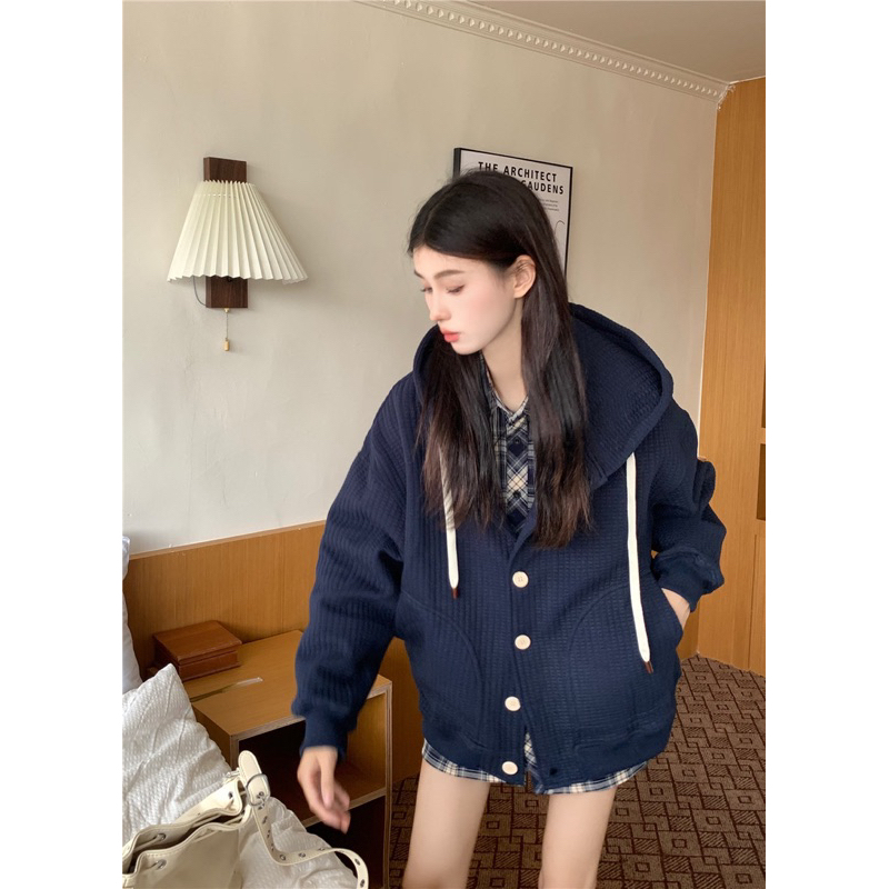 Áo Khoác Hoodie Nỉ Tổ Ong Tay Dài Có Mũ Phong Cách Hàn Quốc Vintage Thời Trang Thu Đông Cho Nữ Hot Ulzzang