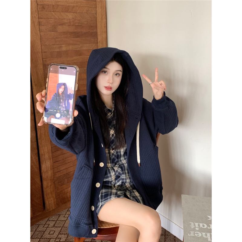 Áo Khoác Hoodie Nỉ Tổ Ong Tay Dài Có Mũ Phong Cách Hàn Quốc Vintage Thời Trang Thu Đông Cho Nữ Hot Ulzzang