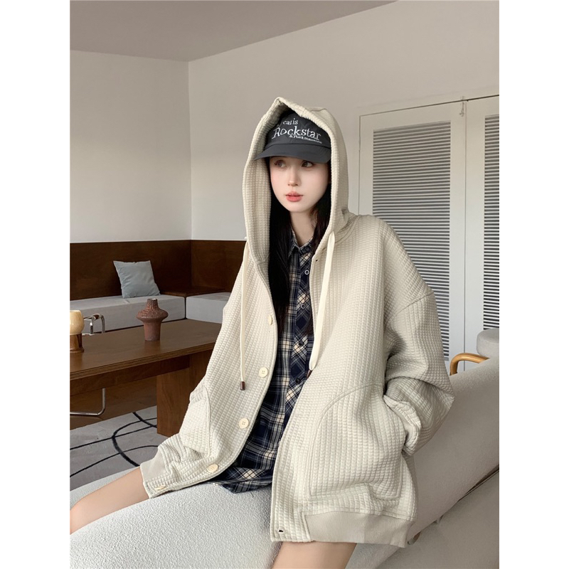 Áo Khoác Hoodie Nỉ Tổ Ong Tay Dài Có Mũ Phong Cách Hàn Quốc Vintage Thời Trang Thu Đông Cho Nữ Hot Ulzzang