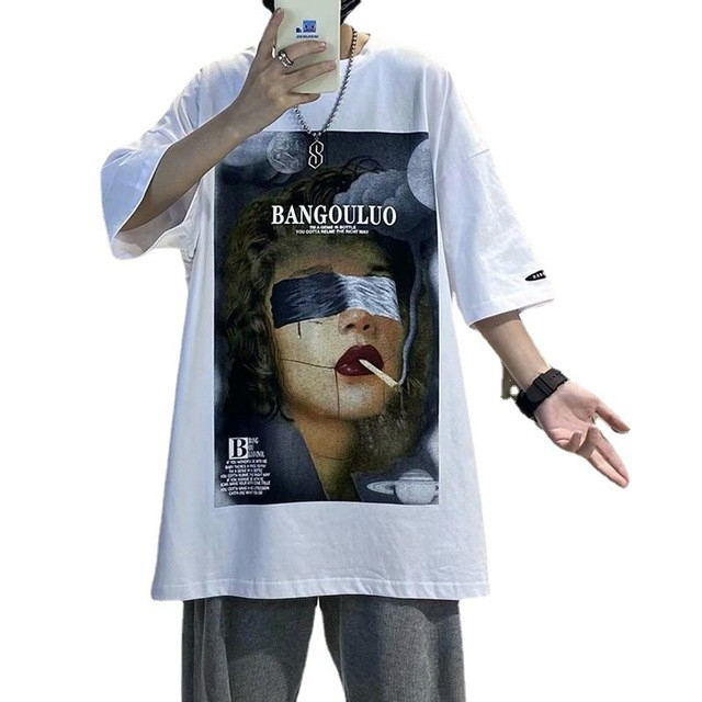 Áo phông tay lỡ American high street phong cách Unisex