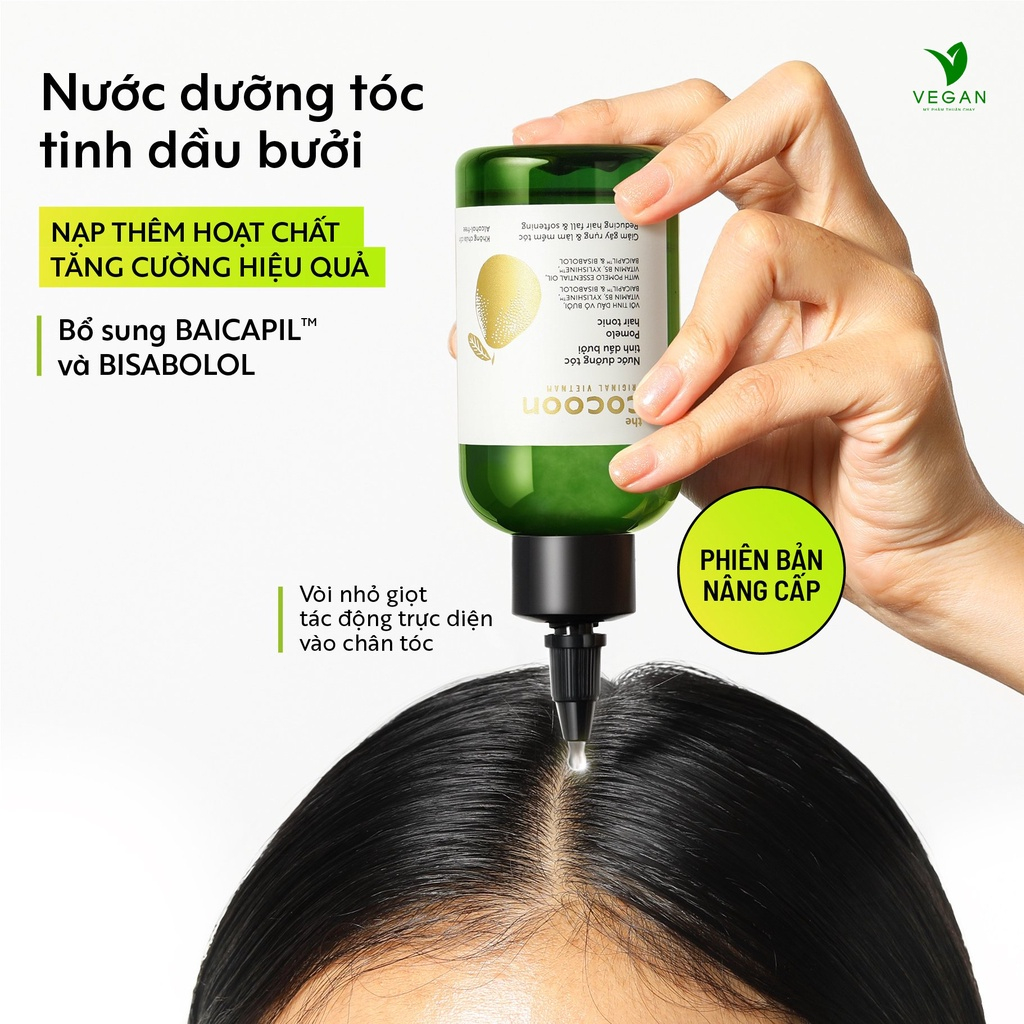 Bộ đôi nước dưỡng tóc tinh dầu bưởi cocoon 140ml + ủ tóc cocoon 200ml hỗ trợ mọc tóc con, giảm gẫy dụng, làm mềm tóc