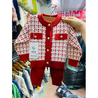 Bộ len cổ tròn cúc Ngọc cho bé gái 5-13kg