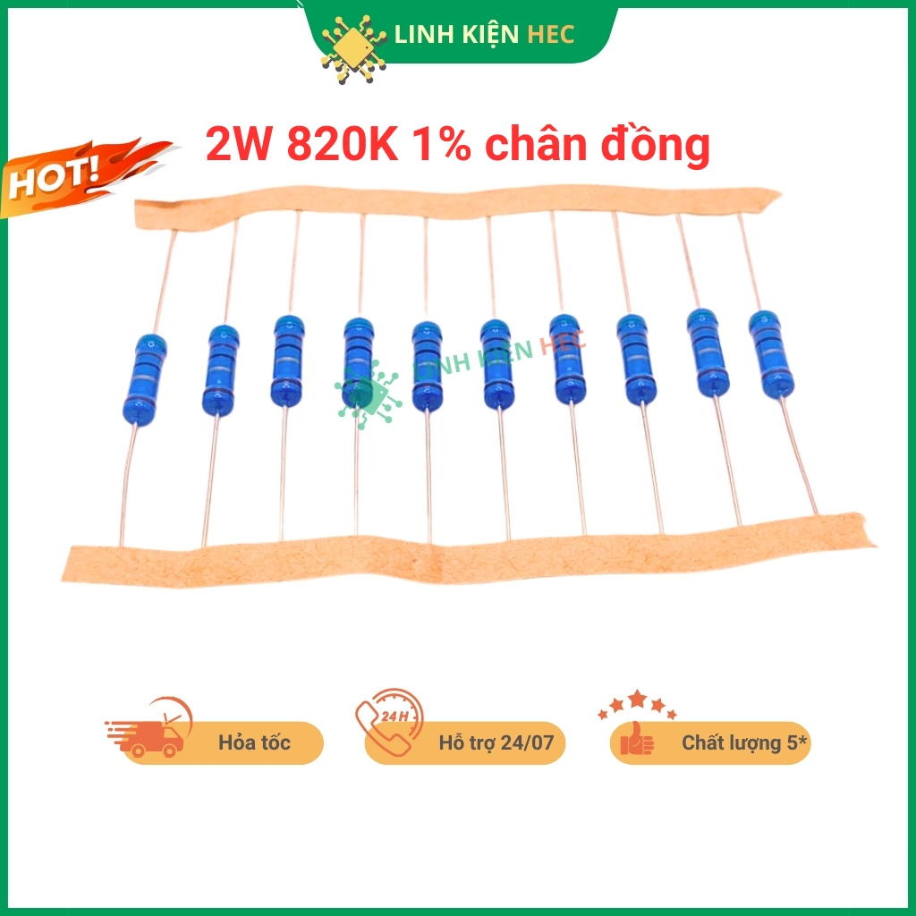 Điện trở vạch 2W 820K 1% chân đồng chính hãng combo 10 con linhkienhec