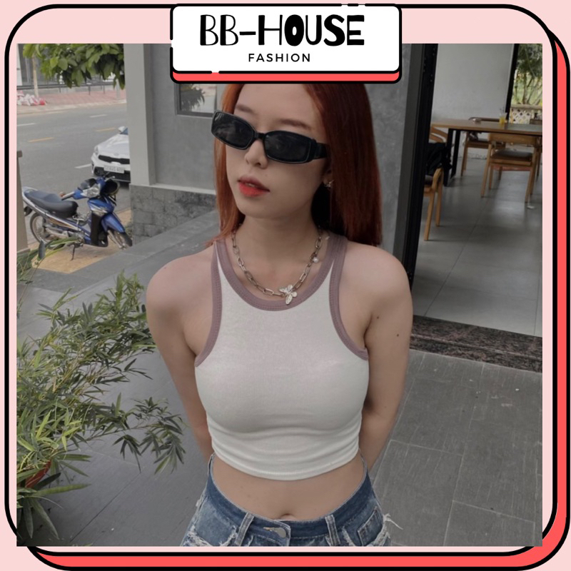 Áo croptop BA LỖ PHỐI VIỀN basic trơn Nữ thun gân