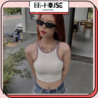Áo croptop ba lỗ phối viền basic trơn nữ thun gân