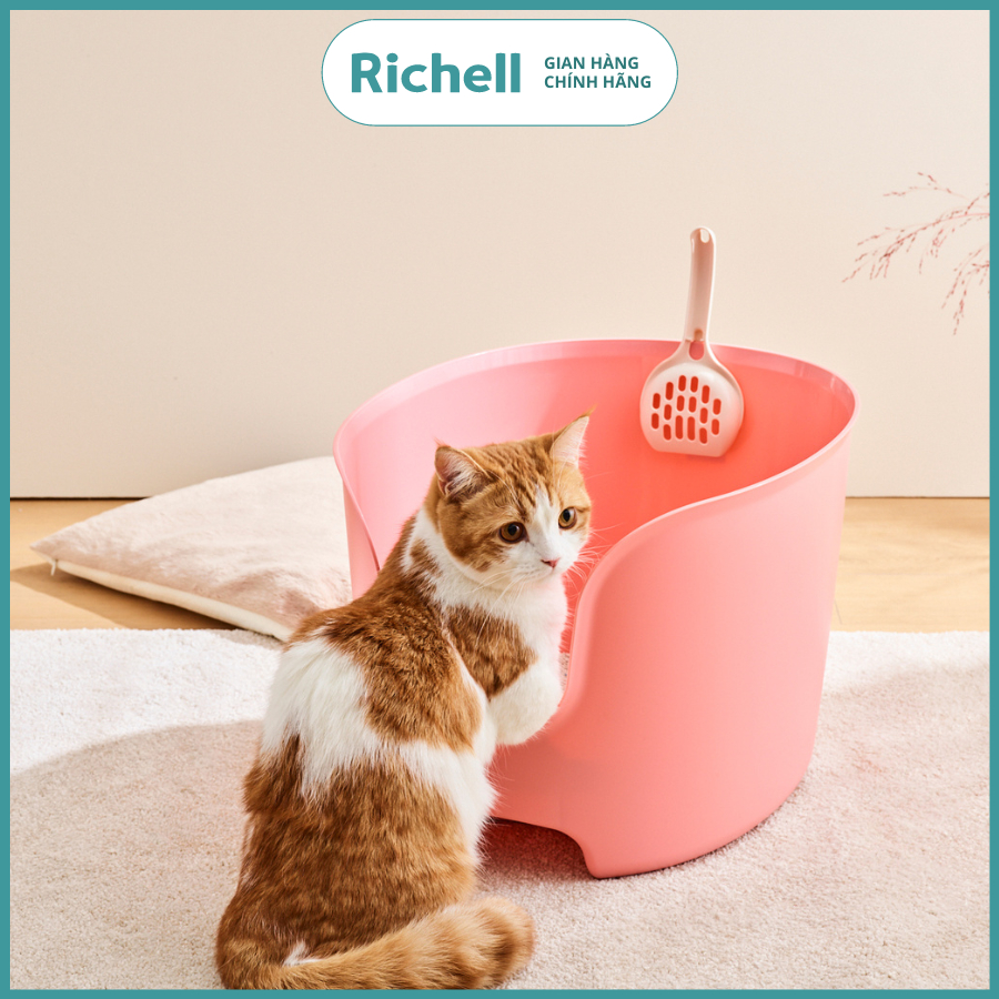 Khay vệ sinh thành cao Richell Nhật Bản chống văng cát cho mèo kèm xẻng | Pet