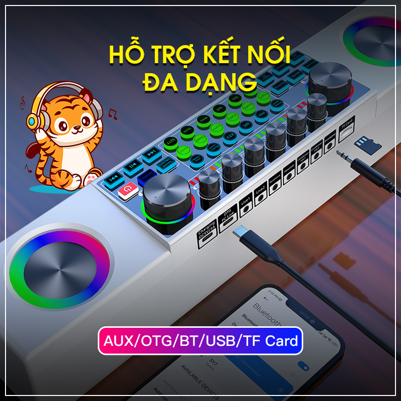 - SY6 Soundcard kèm Audio kèm 2 micro không dây hiệu ứng đèn LED