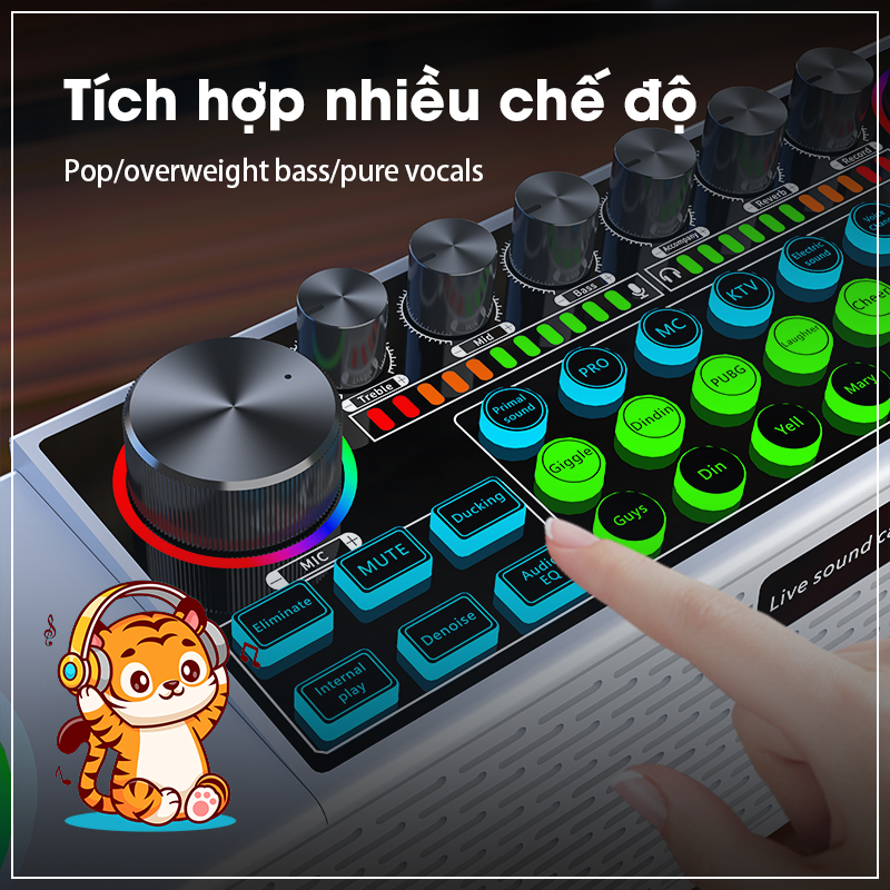 - SY6 Soundcard kèm Audio kèm 2 micro không dây hiệu ứng đèn LED