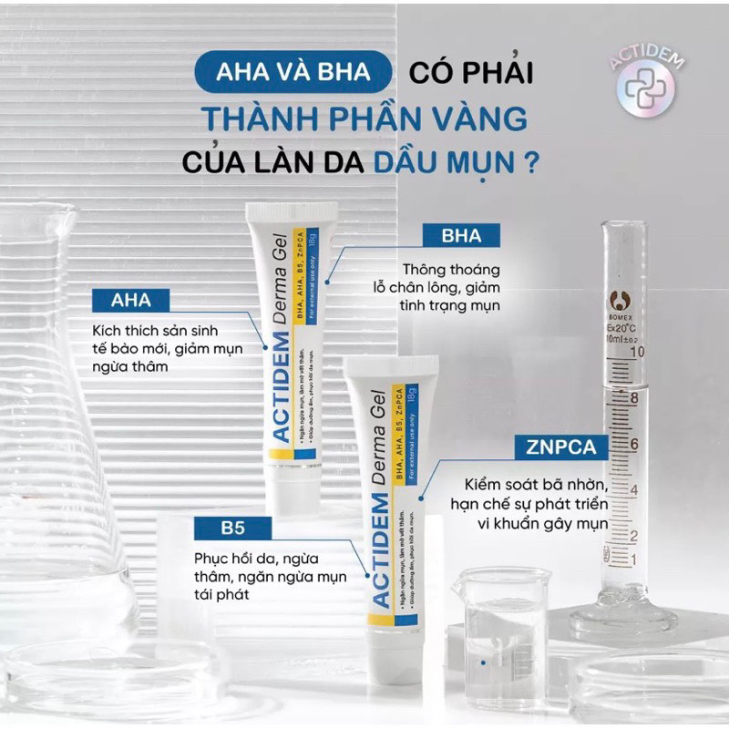 Gel giảm mụn, dưỡng ẩm da ACTIDEM Derma Gel 18gr