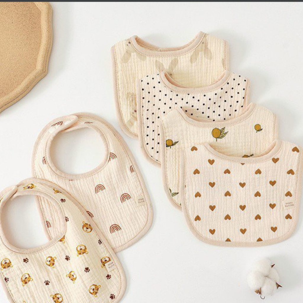 Yếm xô muslin cao cấp thấm hút tốt họa tiết vintage ngẫu nhiên phong cách Hàn Quốc dễ thương cho bé