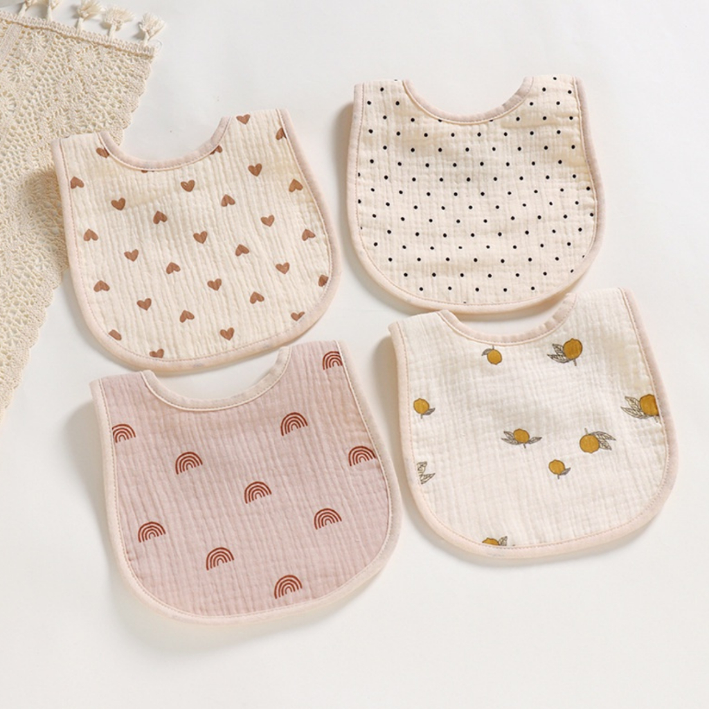 Yếm xô muslin cao cấp thấm hút tốt họa tiết vintage ngẫu nhiên phong cách Hàn Quốc dễ thương cho bé