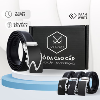 Thắt Lưng Nam Da Bò Hai Lớp Khóa Tự Động Bằng Hợp Kim Chống Rỉ Lỗi 1 Đổi 1, Dây Nịt Thắt Lưng Da Nam Vicenzo Có Hộp Đựng