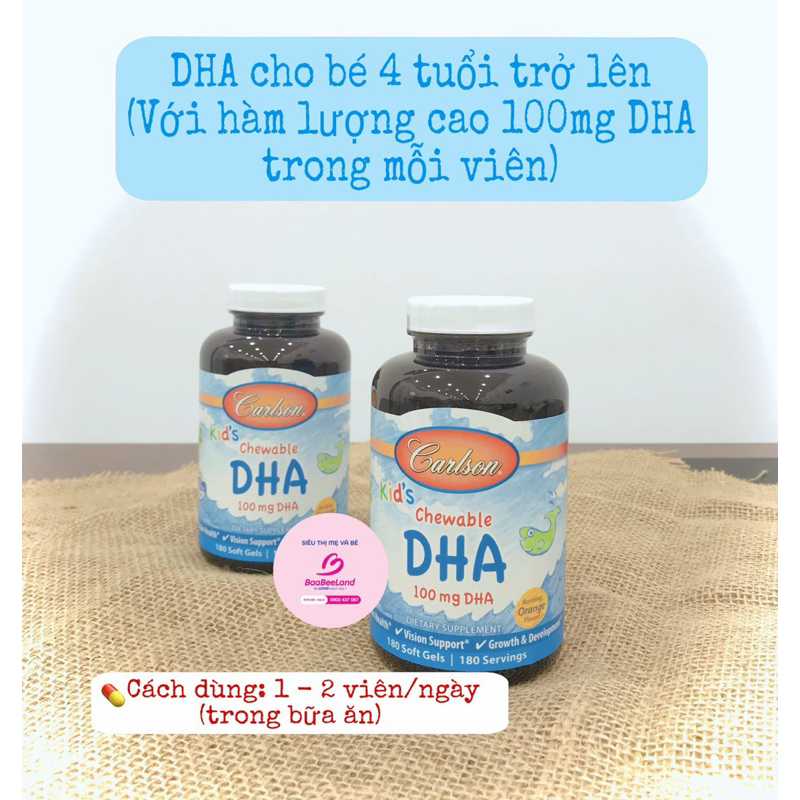 DHA Omega-3 Cao Cấp hãng Carlson Kid’s Chewable Dạng Viên Nhai Cho Bé từ 4 tuổi - BAABEELAND