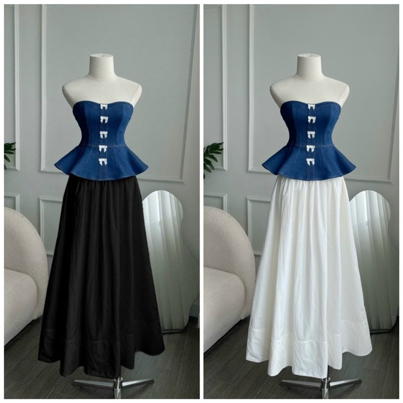 SET ÁO CÚP XANH + CHÂN VÁY MIDI