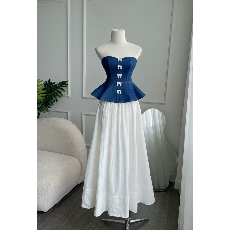 SET ÁO CÚP XANH + CHÂN VÁY MIDI