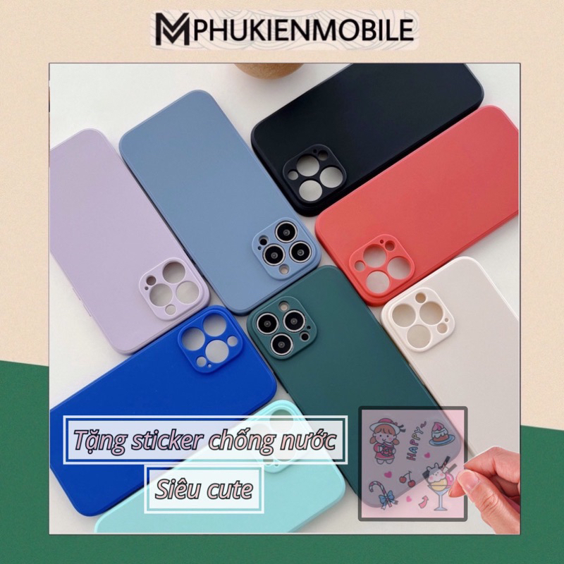 Ốp lưng trơn cạnh Vuông- bảo vệ camera- Iphone 6/6s/6plus/6splus/7/8/7plus/8plus/XR-Tặng sticker dán ốp cute