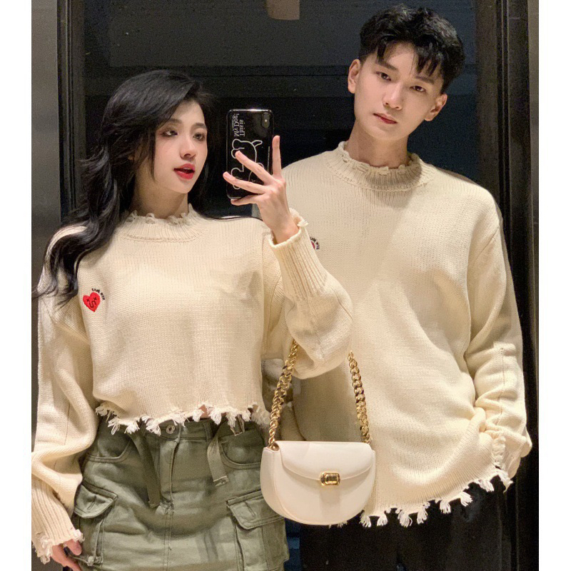 Áo đôi Áo len chui đầu tình yêu phong cách ngọt ngào mùa Thu-Đông dành cho cặp đôi