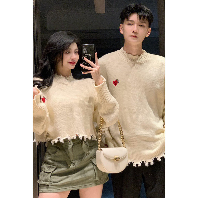 Áo đôi Áo len chui đầu tình yêu phong cách ngọt ngào mùa Thu-Đông dành cho cặp đôi