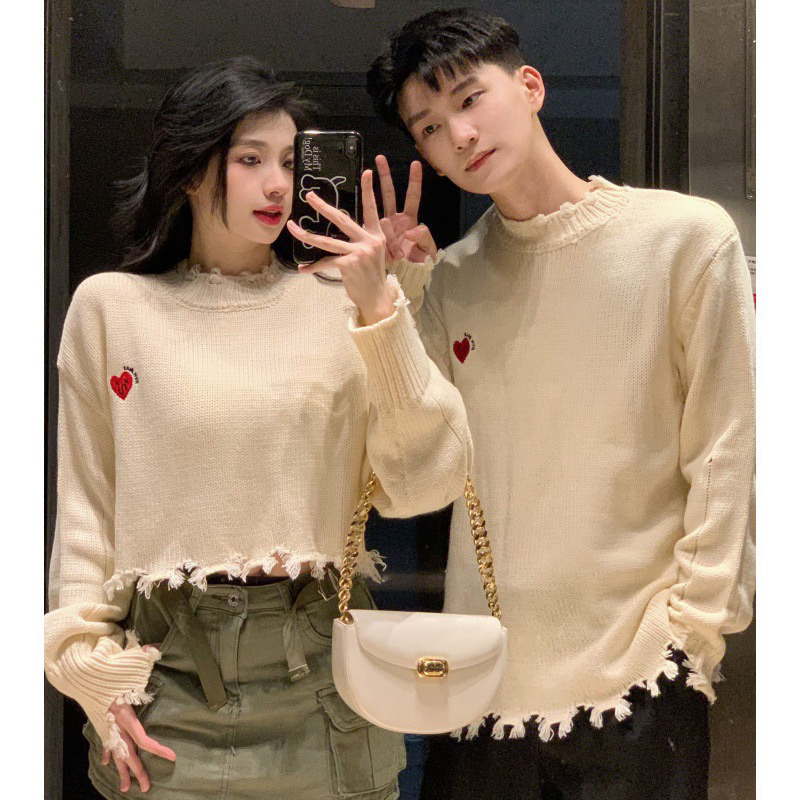 Áo đôi Áo len chui đầu tình yêu phong cách ngọt ngào mùa Thu-Đông dành cho cặp đôi