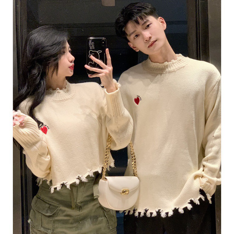 Áo đôi Áo len chui đầu tình yêu phong cách ngọt ngào mùa Thu-Đông dành cho cặp đôi