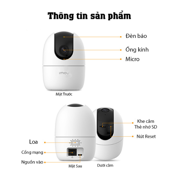 Combo Camera Imou A22EP 2MP xoay 360 + Thẻ nhớ 64gb Tặng kèm chân đế ốp tường
