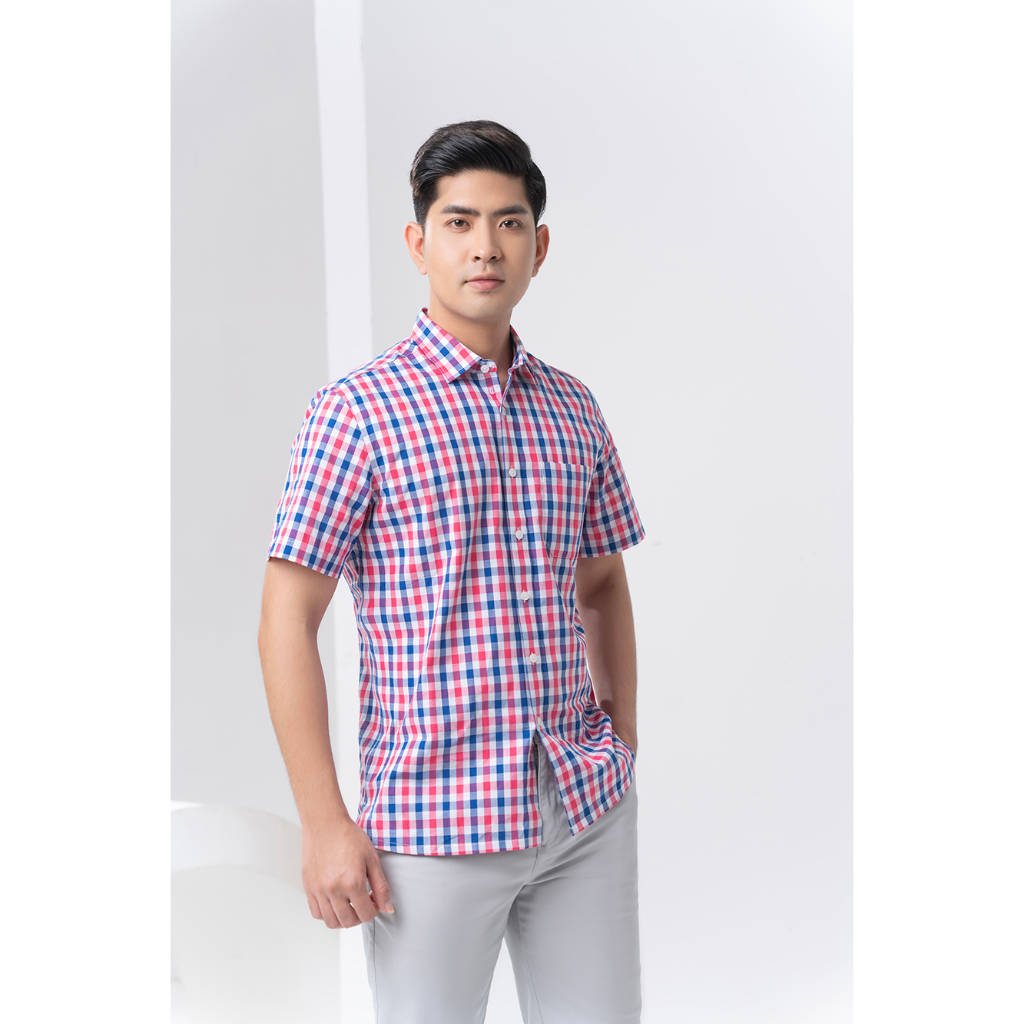 Áo sơ mi nam ngắn tay 100% cotton dáng suông, kẻ caro thoáng mát dành cho mùa hè DGC - SASNBC22M