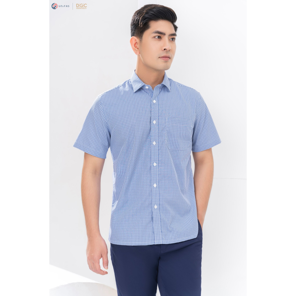 Áo sơ mi nam ngắn tay 100% cotton dáng suông, kẻ caro thoáng mát dành cho mùa hè DGC - SASNBC22M