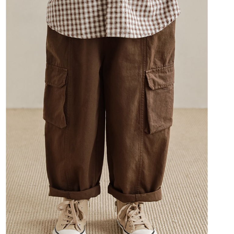 Quần kaki/jean dài ống rộng, quần jean túi hộp phong cách vintage cho bé trai và bé gái_D15