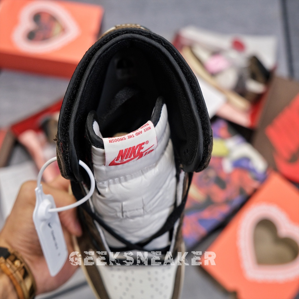 Giày Sneaker Air Jor.dan 1 High Trav.is Scott - Phiên bản Xịn Màu jd Mocha Xanh Rêu Da Bò