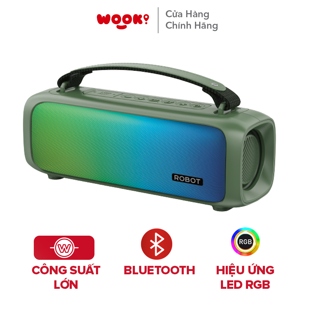 Loa bluetooth Robot RB570 công suất 10W kết nối 2 loa TWS thời gian nghe tới 5 giờ, quai cầm tiện lợi led RGB chống nước