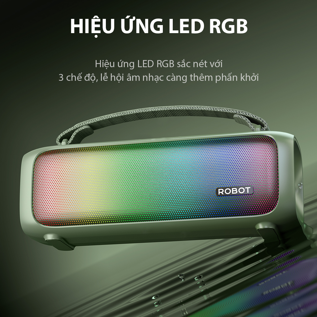 Loa bluetooth Robot RB570 công suất 10W kết nối 2 loa TWS thời gian nghe tới 5 giờ, quai cầm tiện lợi led RGB chống nước