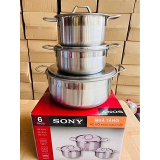 [Nấu bếp từ] Bộ 3 nồi inox Sony dùng bếp từ ga hồng ngoại MisyHome 16 18 24 cm xoong nồi nấu ăn canh mì kho cá