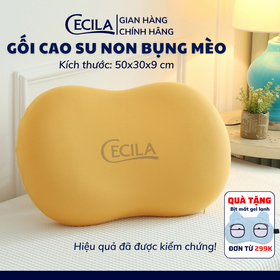 Gối cao su non người lớn CECILA thiết kế bụng mèo, Chất liệu cao cấp giúp giảm đau mỏi cổ vai gáy, hỗ trợ ngủ ngon giấc.