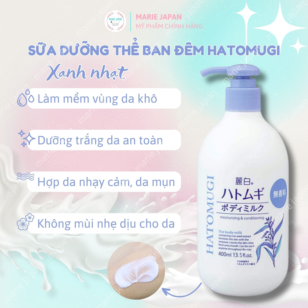 Dưỡng thể trắng da Hatomugi ban đêm 400ml The Body Milk Nhật Bản