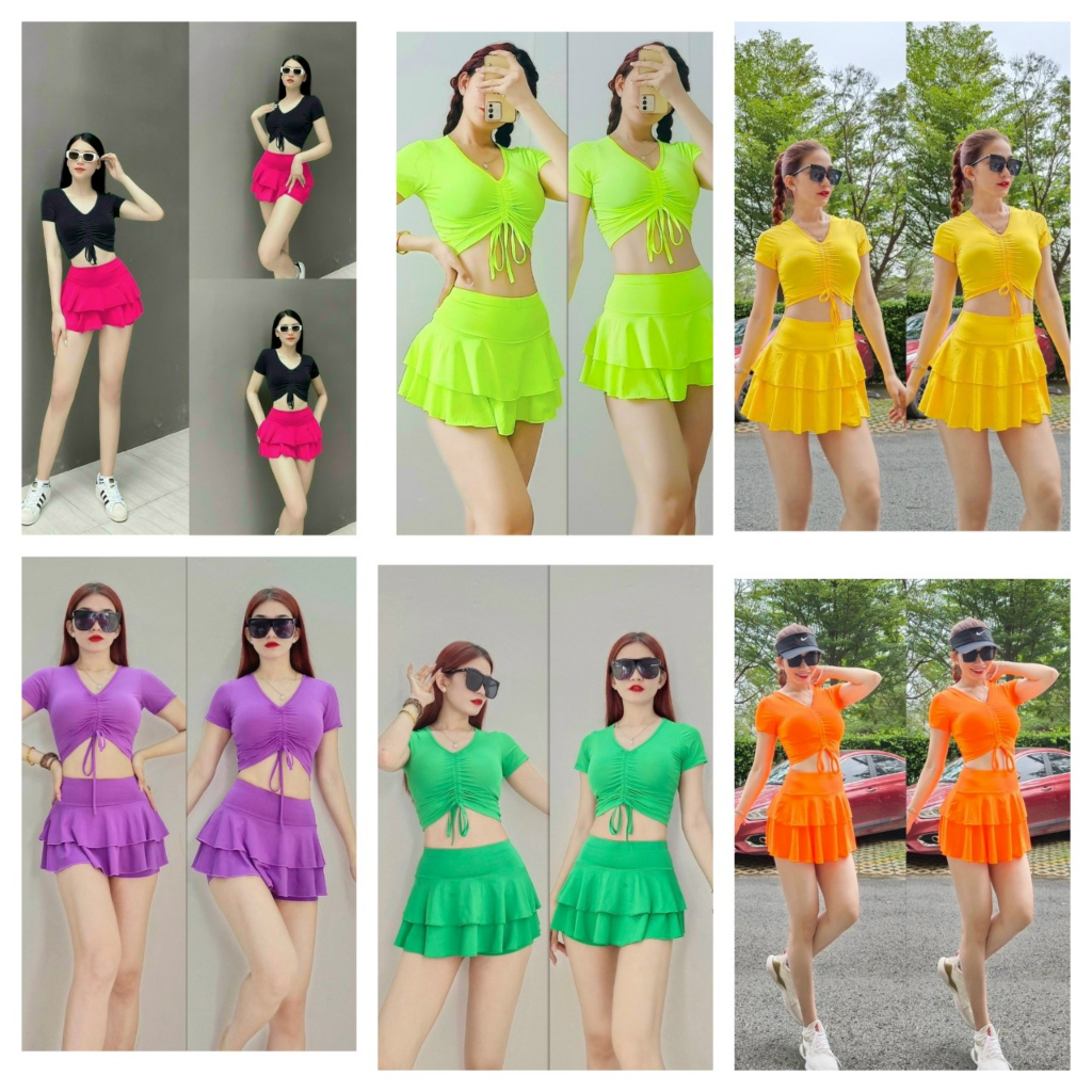 Sét bộ váy xèo 2 lớp áo rút giữa