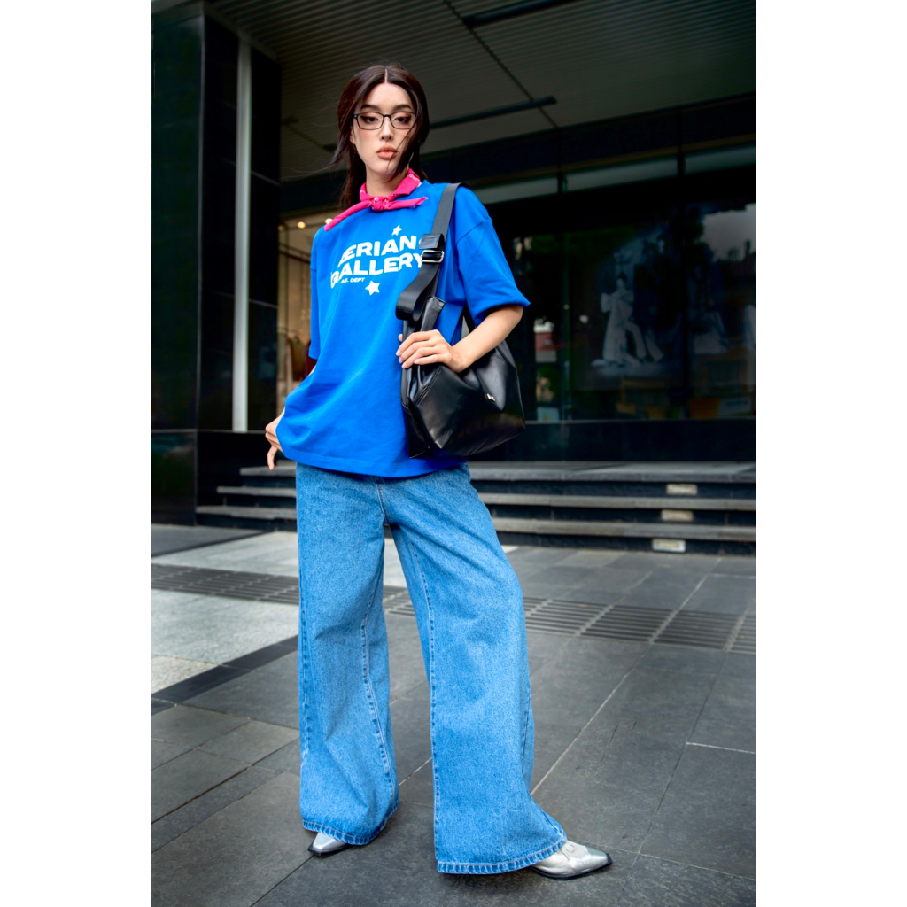 Áo AERIAN Gallery Star, Cotton 250gsm dệt Compact, Màu Kem / Đen / Hồng Dâu / Xanh Coban