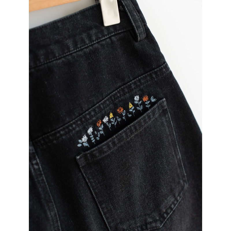 Quần culottes jean ống rộng floral embroidered MADELEN