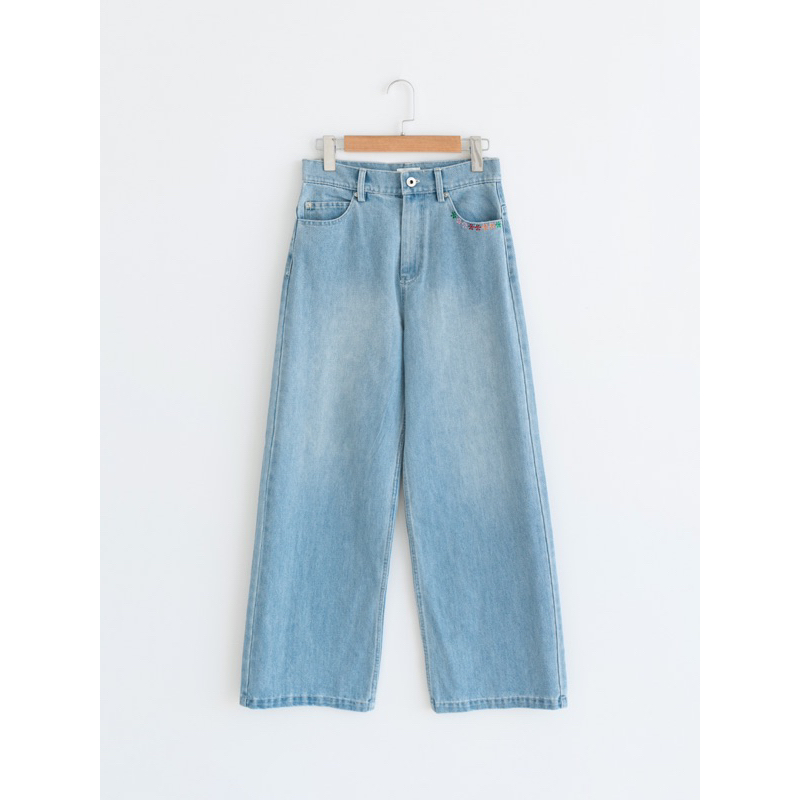 Quần culottes jean ống rộng floral embroidered MADELEN