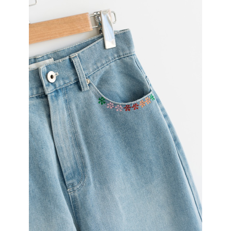 Quần culottes jean ống rộng floral embroidered MADELEN