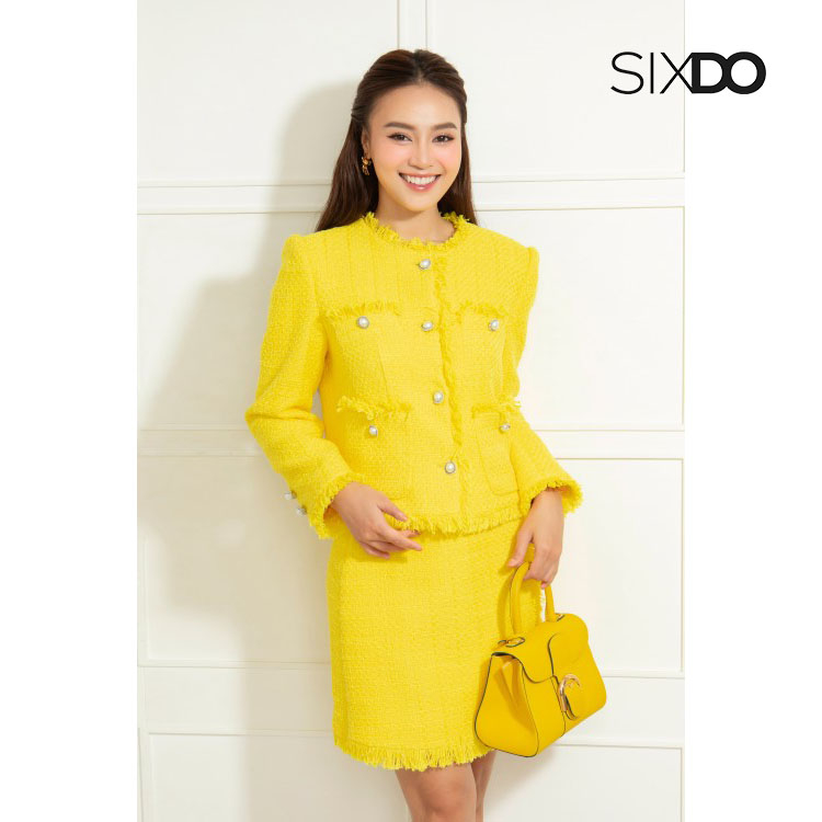 Chân váy tweed SIXDO (Yellow Straight Mini Tweed Skirt)