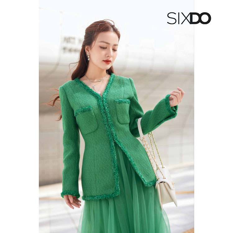 Áo vest tweed SIXDO (Green V Sharp Tweed Vest)