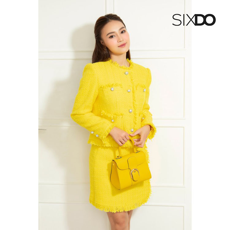 Chân váy tweed SIXDO (Yellow Straight Mini Tweed Skirt)